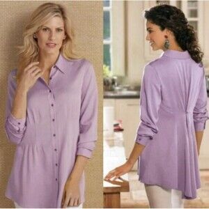 NWT Soft Surrounding Allegretti Tunic Top Sleeve Button Down Size Medium